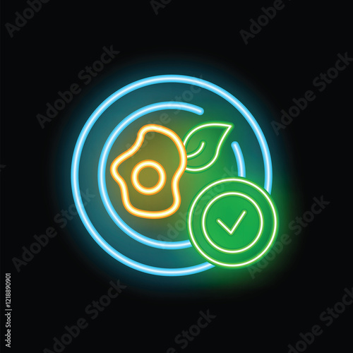Neon sign for healthy and balanced breakfast, representing well being and nutritious food