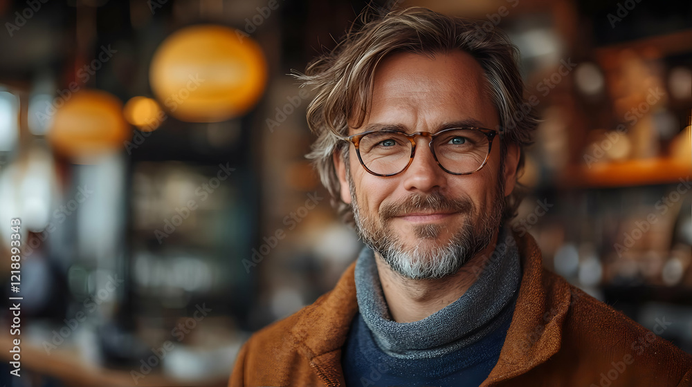 Confident man smiling cafe portrait Confident man smiling cafe portrait