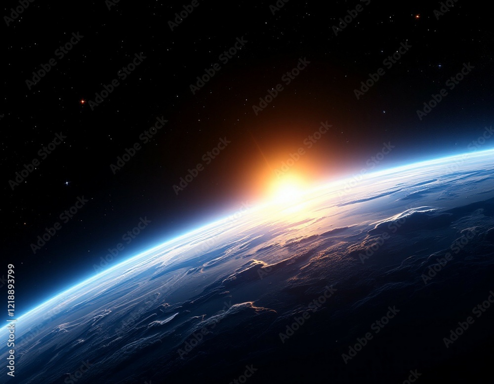 Fototapeta premium Sunrise over group of planets in space 