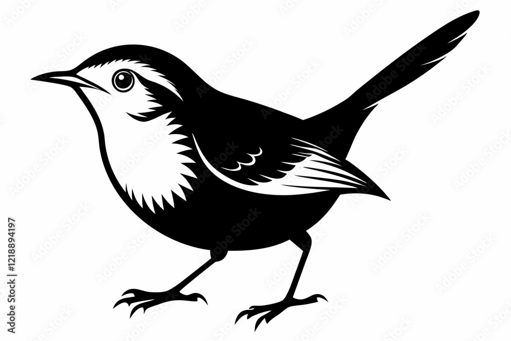 Fototapeta premium wren bird line art silhouette vector illustration