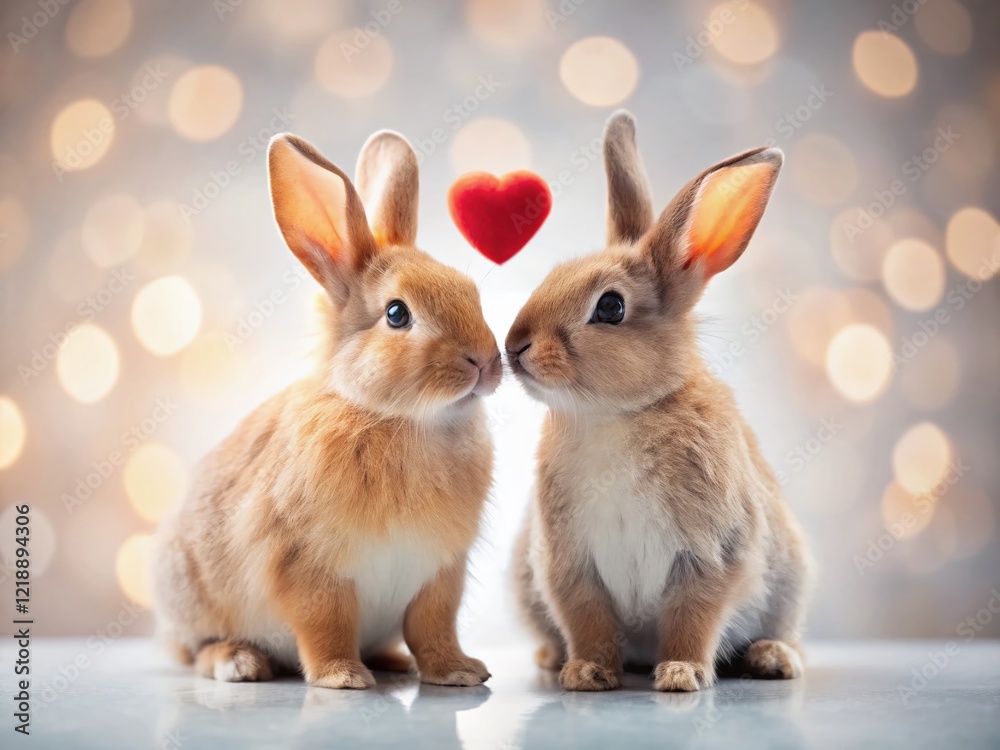 Obraz premium Cute Rabbits Heart Rule of Thirds AI Photo