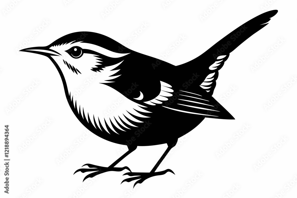Obraz premium wren bird line art silhouette vector illustration