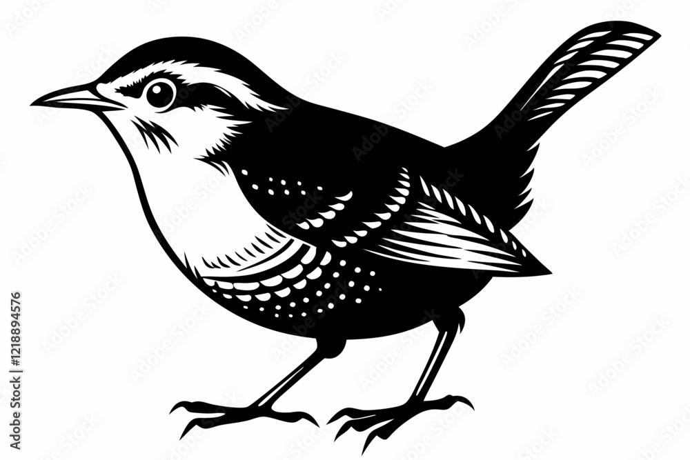 wren bird line art silhouette vector illustration