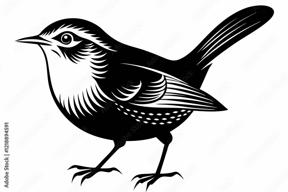 Naklejka premium wren bird line art silhouette vector illustration