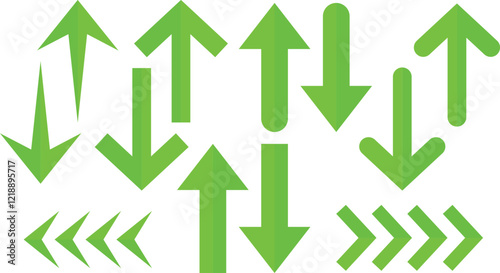 Pack of arrows with different styles in green color. Concept: Symbols, symbology, arrows, indications.