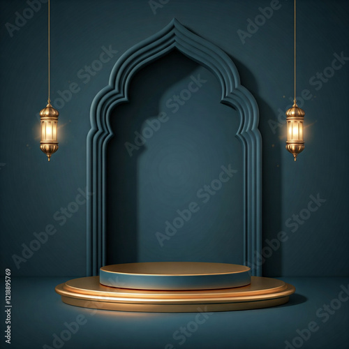 mini podium 3d display of Muslim themed products for fasting and Eid