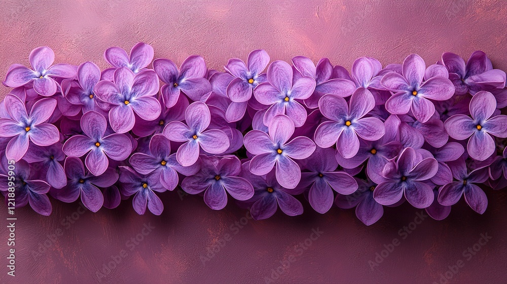Obraz premium Lilac flowers arranged on purple backdrop for spring backgrounds
