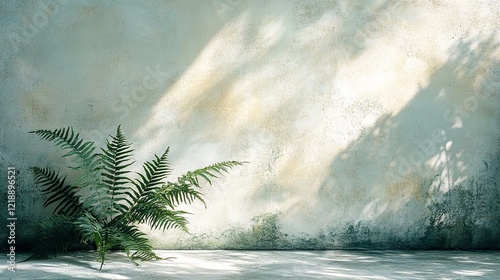 Fototapeta Naklejka Na Ścianę i Meble -  Rustic Fern Against Textured Wall, Ideal for Product Photography