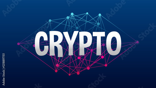 Crypto currency. Blockchain technology. Virtual money for business, finance, digital global trade, payment, exchange. Vector blue pink gradient triangle pattern