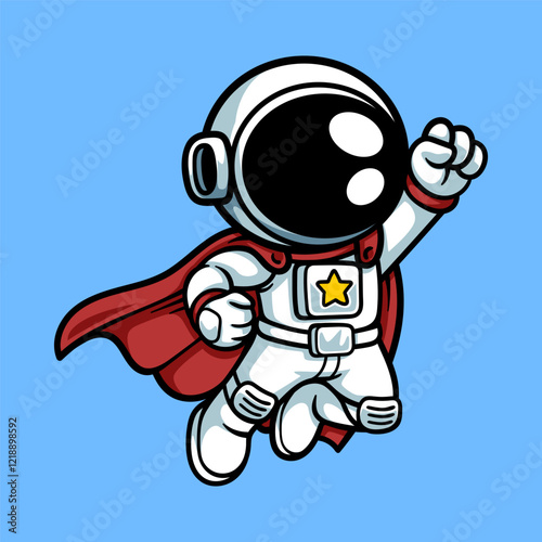 fun astronaut superhero cartoon colored character isolated drawing line art style sketch classic vintage design illustration