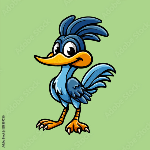 fun road runner standing colored cartoon character isolated drawing line art style sketch classic vintage design illustration