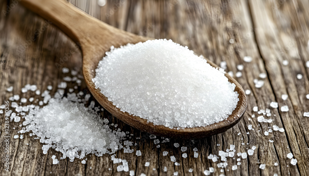 Sugar on wooden table. Selective focus Sugar on wooden table. Selective focus