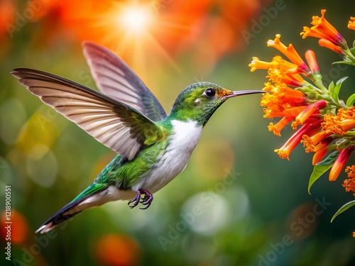 Dazzling Hummingbird on Orange Bloom - Rule of Thirds AI Art photo
