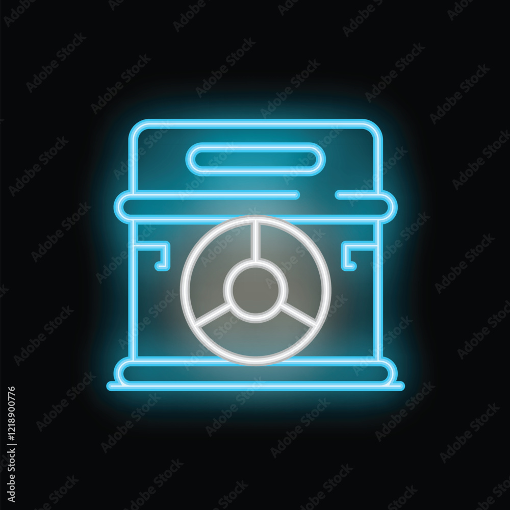 Blue neon sign of a washing machine on a black background Blue neon sign of a washing machine on a black background