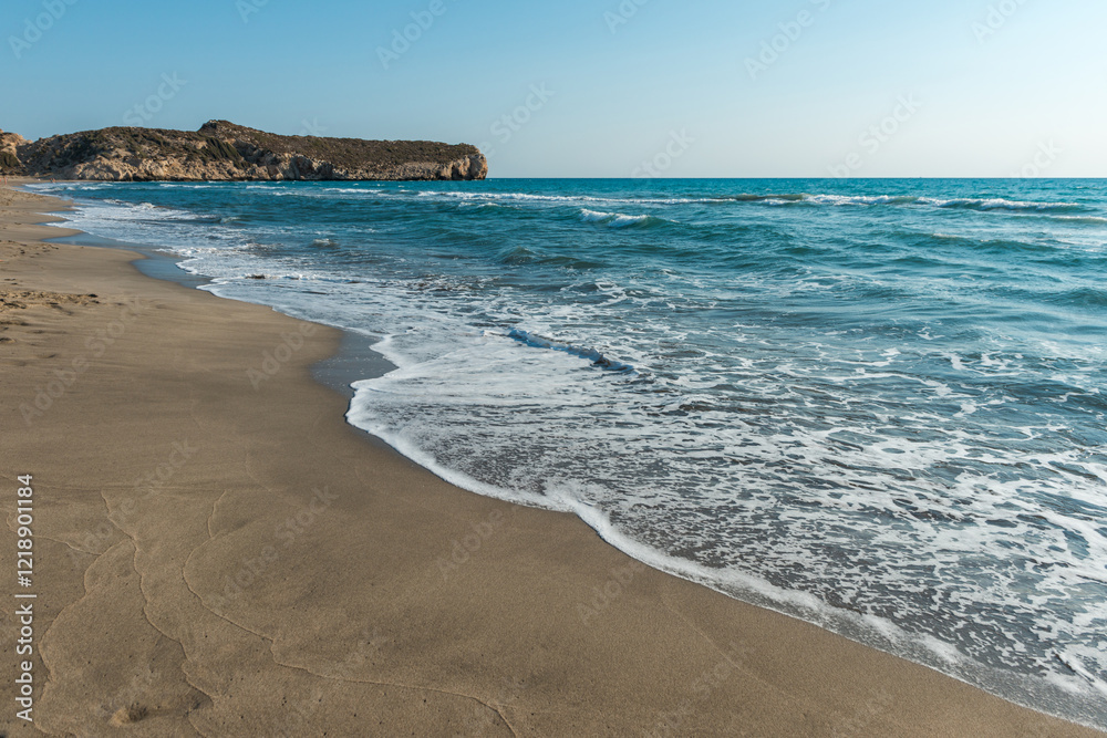 Mediterranean seacoast at the Patara beach on a sunny day with blue sea Antalya region, Turkey. Mediterranean seacoast at the Patara beach on a sunny day with blue sea Antalya region, Turkey.