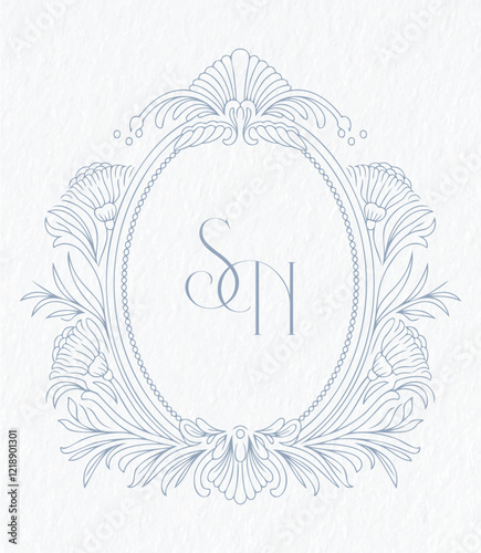 Wedding monogram with SN initials Design. Floral monogram crest design.