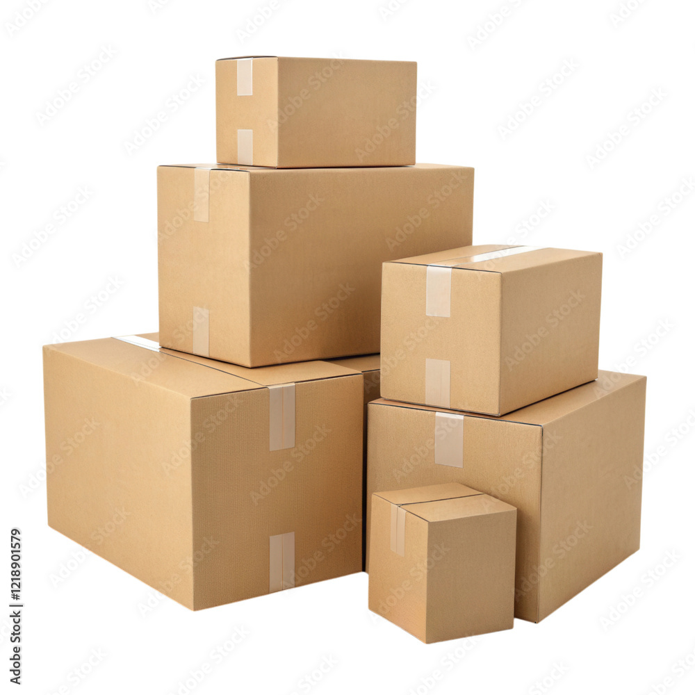 Stacked cardboard boxes. on transparent cutout, PNG file