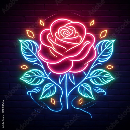 Neon Rose A rose rendered as a glowing neon sign