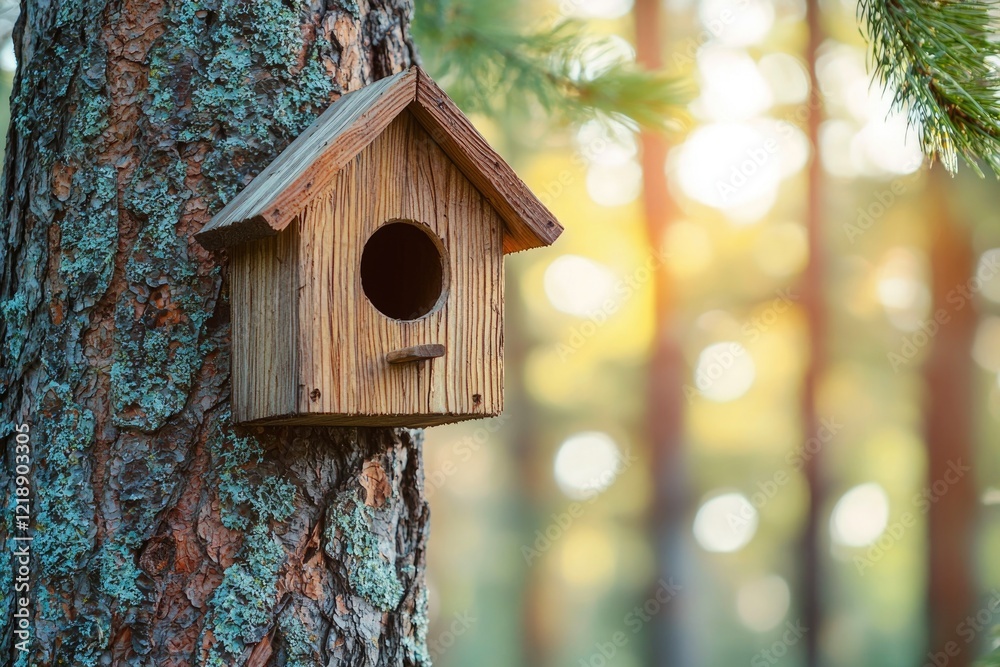 Blurry Park Backdrop with Wooden Birdhouse Blurry Park Backdrop with Wooden Birdhouse