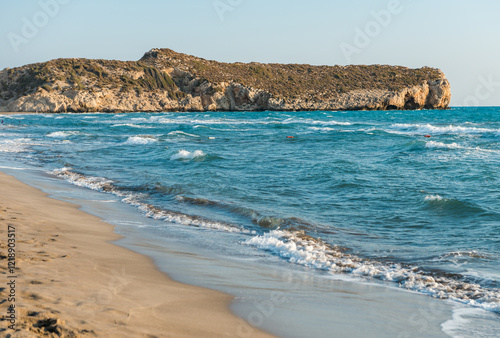 Fototapeta Naklejka Na Ścianę i Meble -  Mediterranean seacoast at the Patara beach on a sunny day with blue sea Antalya region, Turkey.