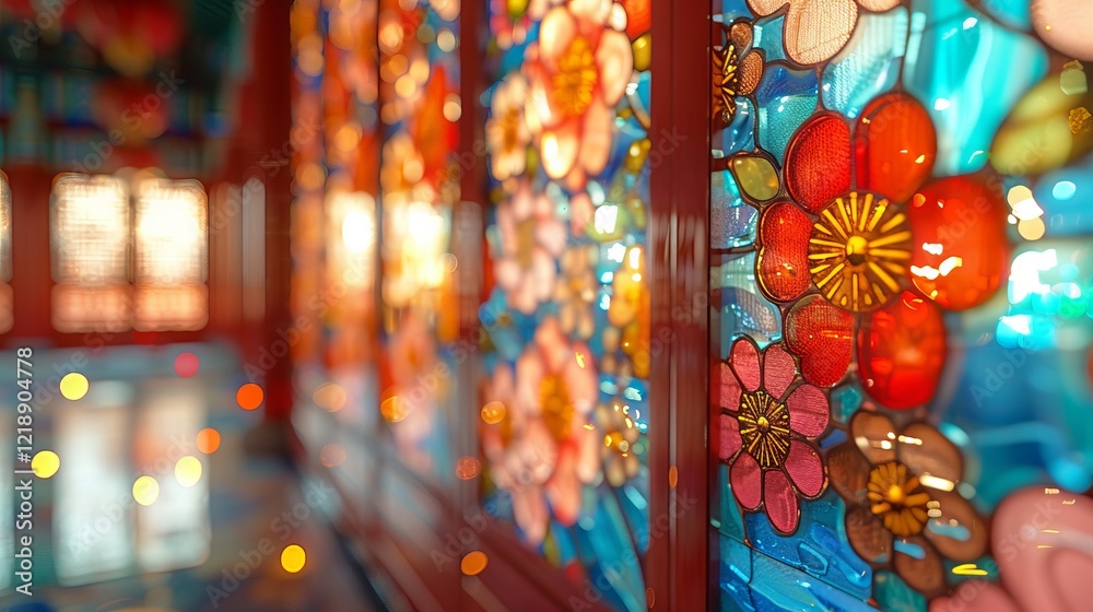 Fototapeta premium Colorful Stained Glass Floral Design