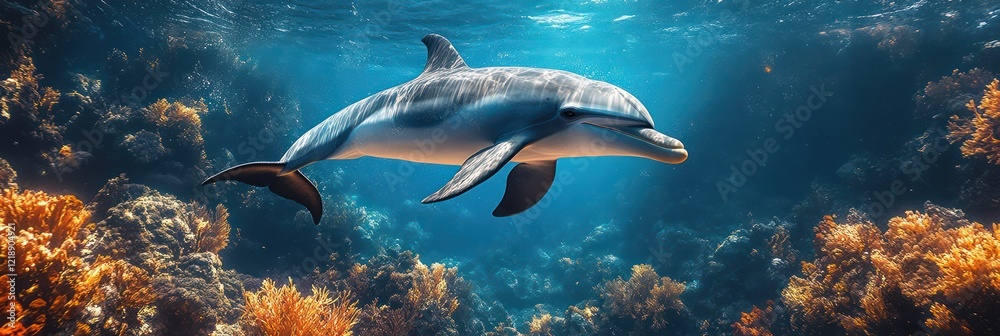 Fototapeta premium Majestic Dolphin in Vibrant Coral Reef