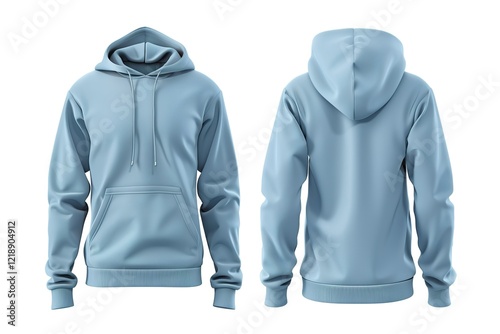 Light blue hoodie with drawstring hood displayed from different angles on a white background. photo