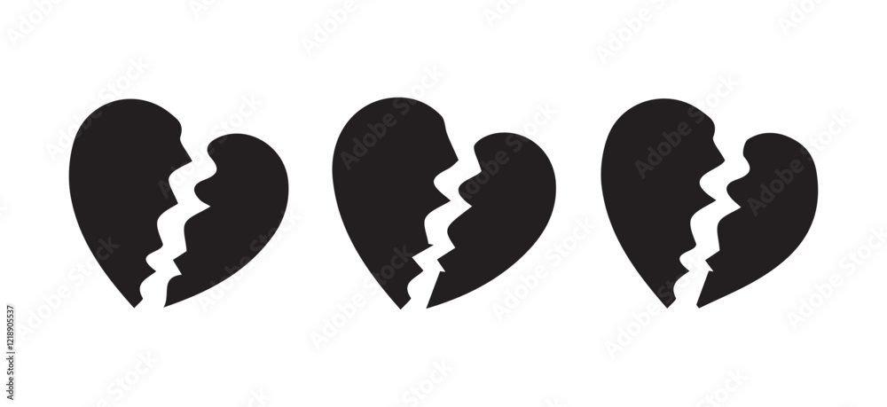 Broken love heart vector icon set. Love Heart black icon set. vector illustration eps 10 Broken love heart vector icon set. Love Heart black icon set. vector illustration eps 10