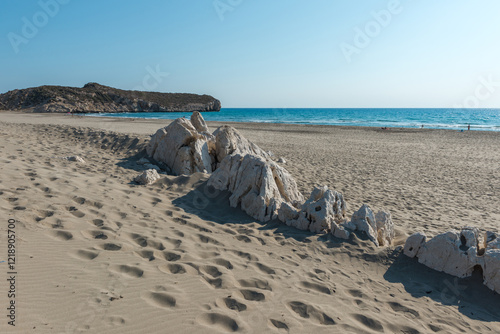 Fototapeta Naklejka Na Ścianę i Meble -  Mediterranean seacoast at the Patara beach on a sunny day with blue sea Antalya region, Turkey.