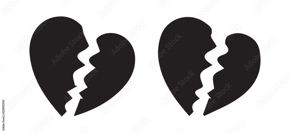 Broken love heart vector icon set. Love Heart black icon set. vector illustration eps 10 Broken love heart vector icon set. Love Heart black icon set. vector illustration eps 10