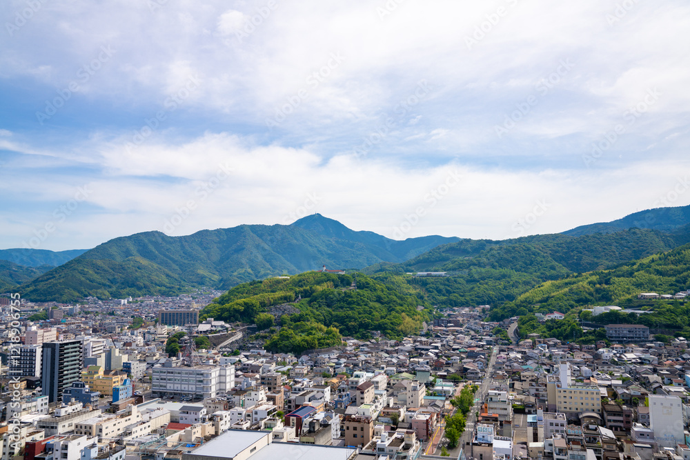 宇和島城天守閣からの景色、日本、5月