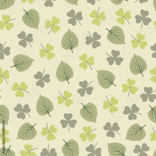 Clover leaves floral seamless pattern. 3 leaf clover foliage surface design