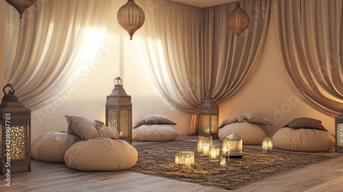Serene Moroccan-Inspired Relaxation Room with Candles and Floor Cushions