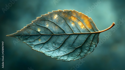 Artistic Rendering of a Damaged Leaf with Holes Emphasizing the Beauty of Imperfection in a Soft Blurred Background