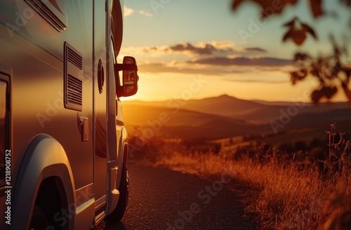 Golden Hour Road Trip: Campervan at Sunset photo