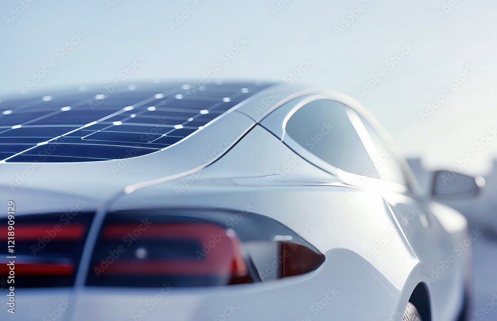 Obraz premium Future clean energy concept, self charging car with new design solar cell panel, high capacity energy storage, environmental concerned