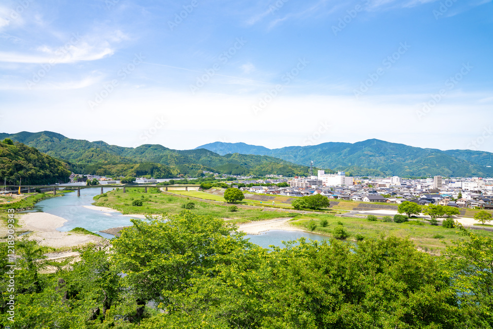 愛媛県大洲の城から見た景色、日本、5月