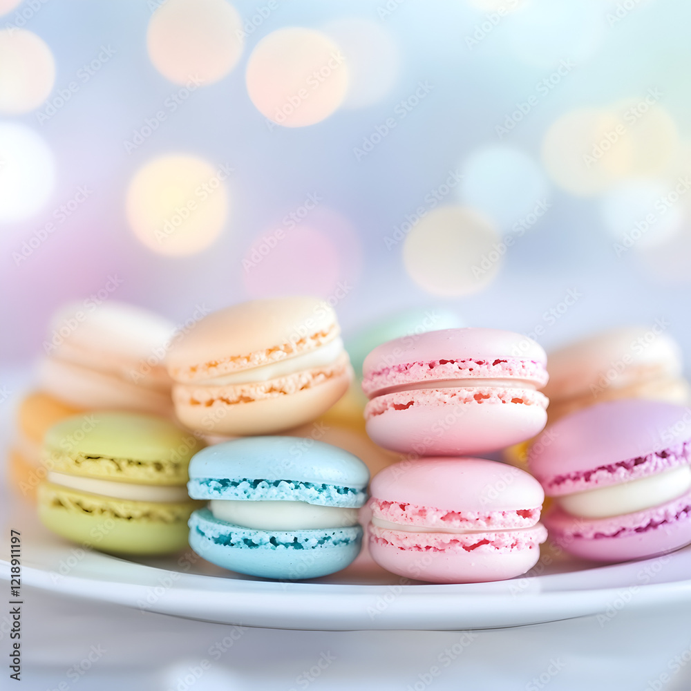 Obraz premium Pastel Macarons on a Plate.