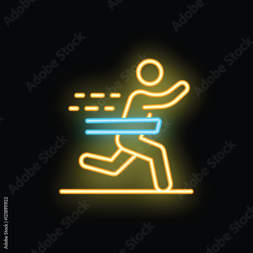 Neon sign illuminating a runner crossing the finish line, symbolizing victory and achievement