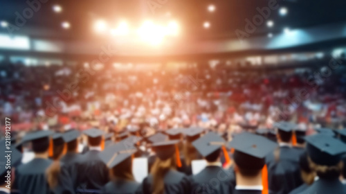 Students graduating from university, showing their academic achievements, blurred images of success in the hall