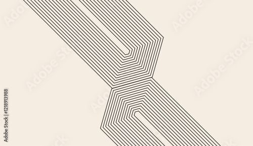 Symmetrical Geometric Line Art, A Minimalist Abstract with Intersecting Lines and Contorted Shapes against a Soft Background