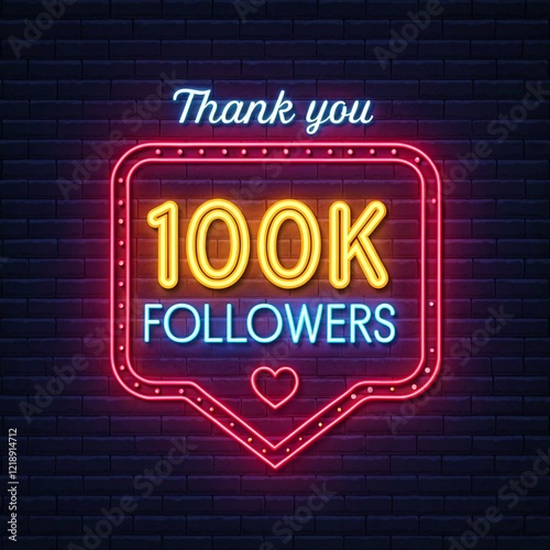 Wallpaper Mural 100k followers achievement thank you message with glowing outline effect, social media celebration post Torontodigital.ca