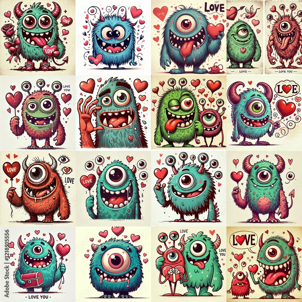 Fototapeta premium Monster in love. Valentine's day concept. AI generated illustration