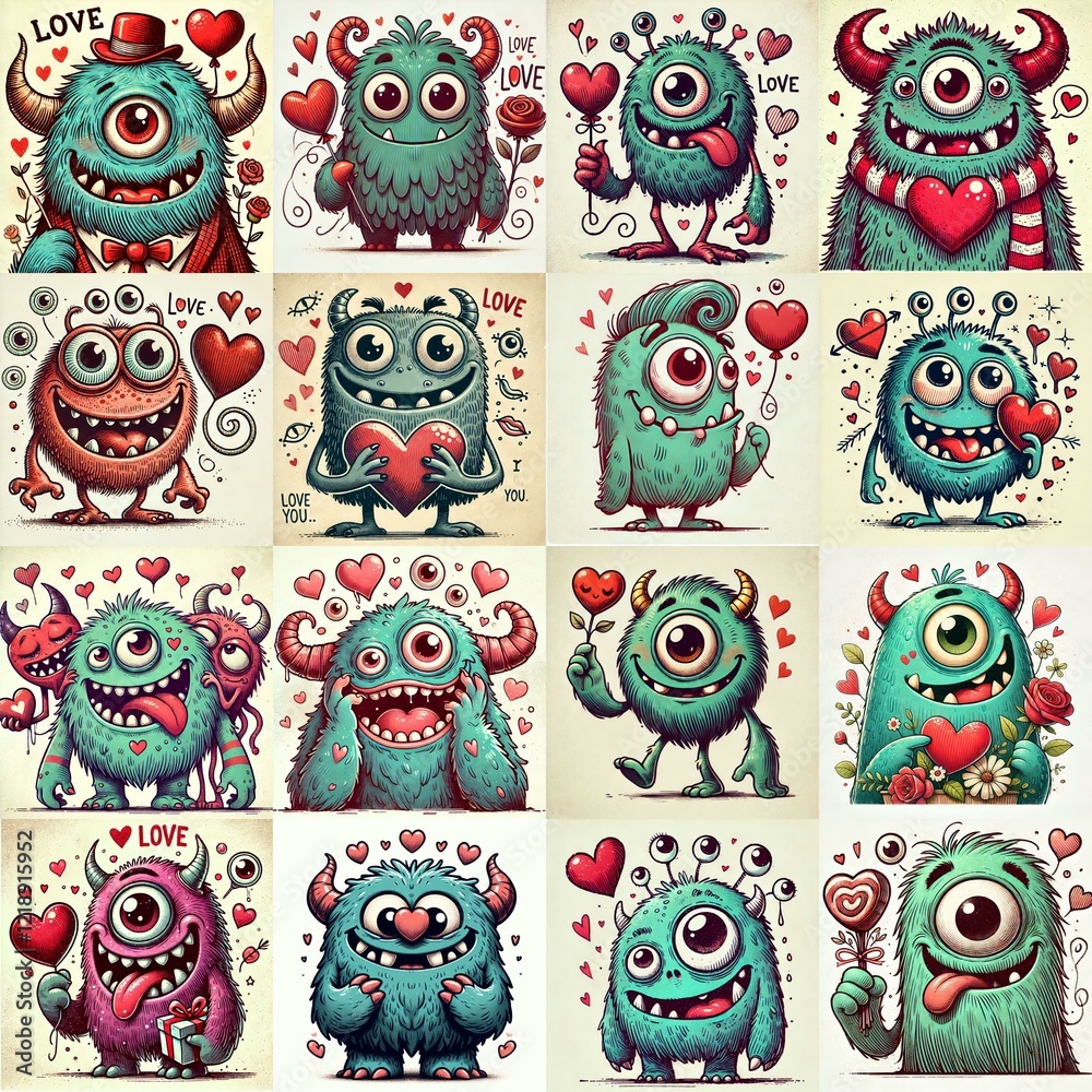 Fototapeta premium Monster in love. Valentine's day concept. AI generated illustration