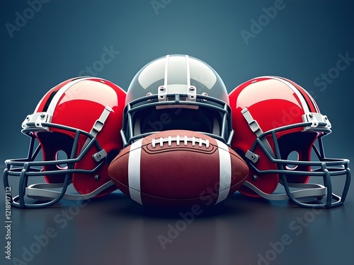 Eye-catching Super Bowl Sunday banner with football helmets set on a vivid blue background, ready for the championship, generative ai
