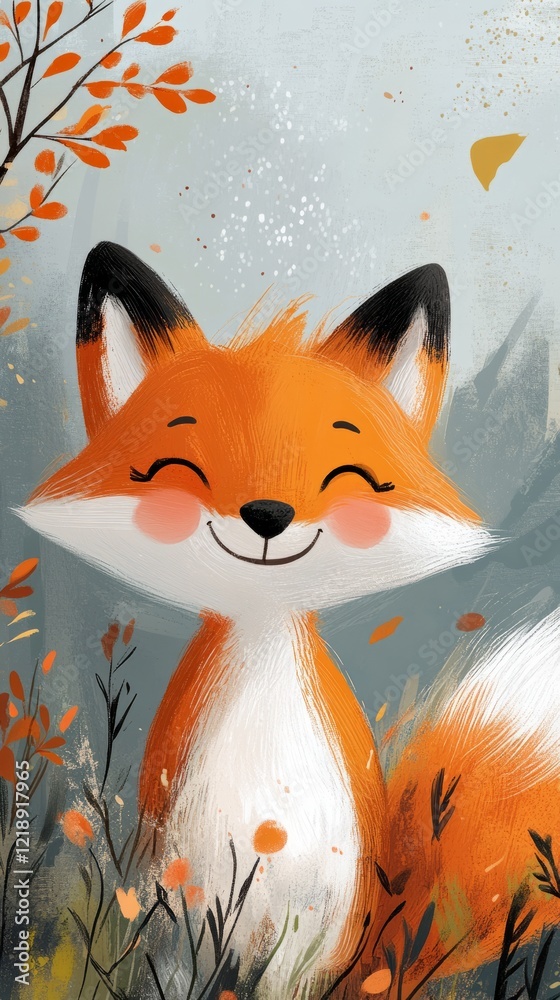 Obraz premium Smiling fox in autumnal setting