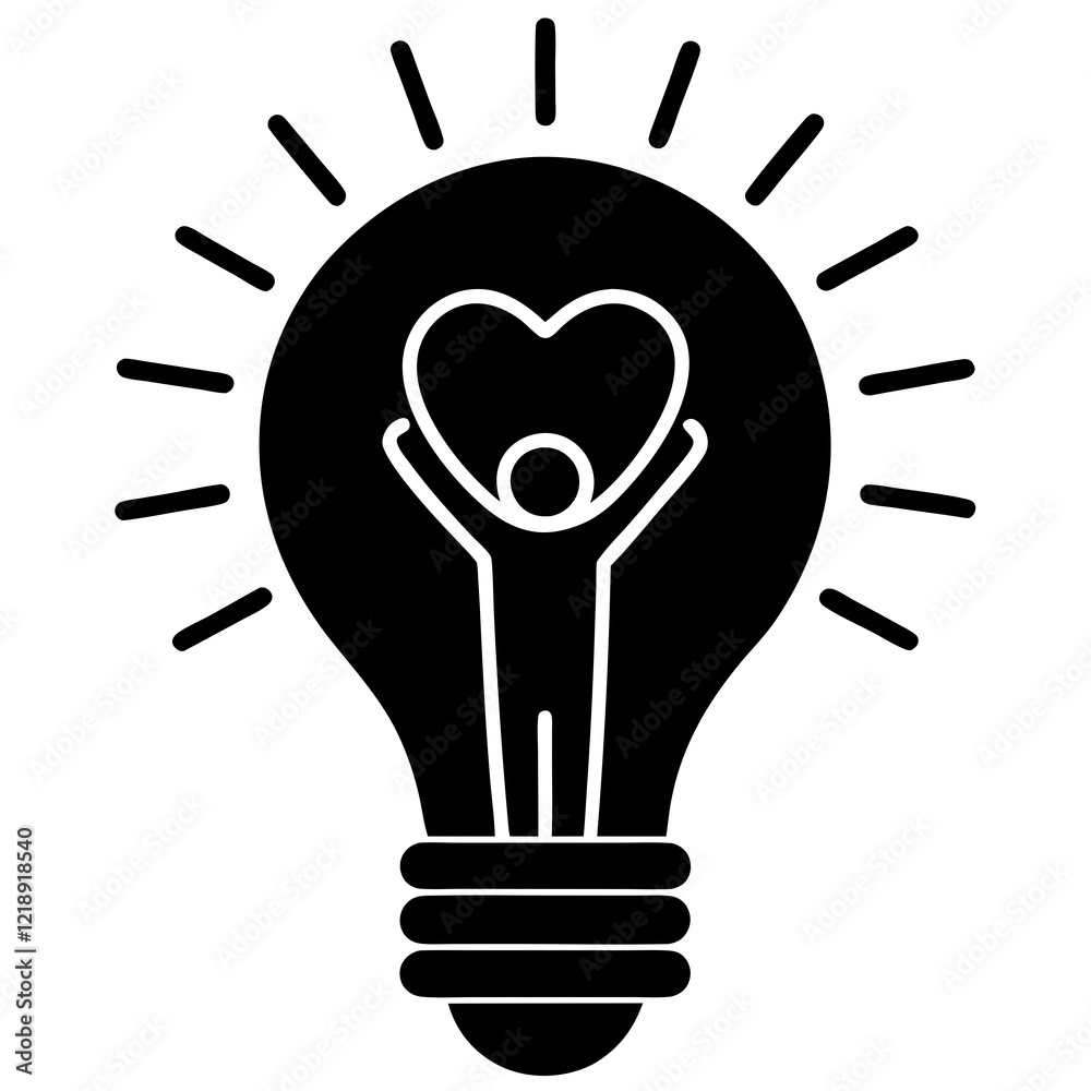 Fototapeta premium Light Bulb with Heart or Human Figure Silhouette Vector Art Illustration for Creativity and Innovation