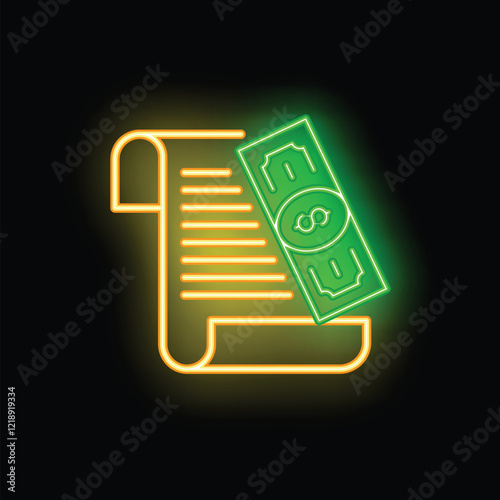 Neon glowing icon of paid invoice representing financial transaction
