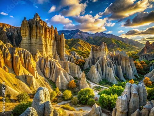 Dramatic Omarama Rock Teeth, New Zealand, AI Photography, Landscape photo