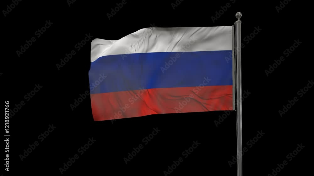 Russia flag animation on transparent background. Alpha 4K